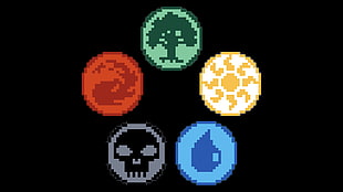 five element logos, pixel art, pixels, elements, Magic: The Gathering