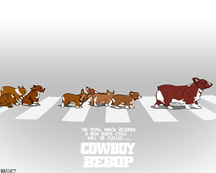 brown and white dog on street illustration HD wallpaper
