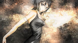 female character in black dress illustration