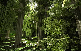 green grass, Minecraft, render, screen shot, forest HD wallpaper