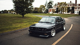 black BMW sedan, car, BMW, BMW E30, vehicle HD wallpaper