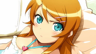 orange haired with green eyes female anime character