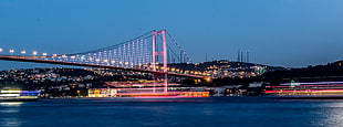 body of water with pink and black bridge photo, istanbul