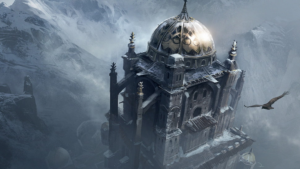 gray castle tower illustration, Assassin's Creed, artwork, digital art, fantasy art HD wallpaper