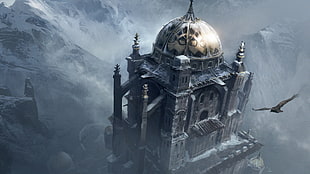 gray castle tower illustration, Assassin's Creed, artwork, digital art, fantasy art