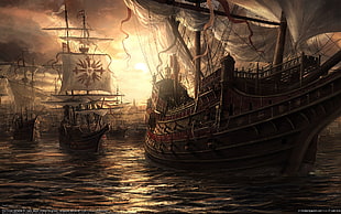 galleon ships illustration, boat
