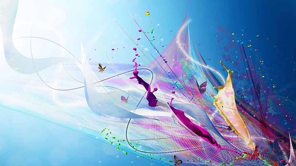 blue and multicolored digital wallpaper HD wallpaper