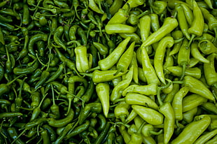 bundle of green bell peppers and chilli HD wallpaper
