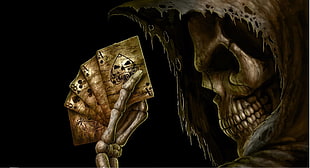 Grim Reaper holding playing cards illustration, death, Grim Reaper, cards, skull HD wallpaper