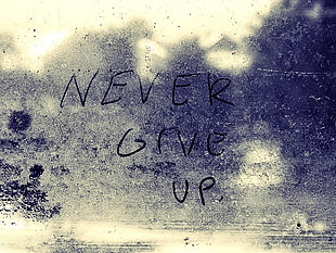 never give up text on gray background, graffiti