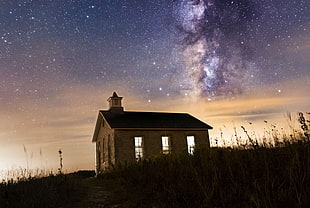 black and beige chapel, space, universe, stars