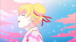 yellow haired female anime character, Monogatari Series, Oshino Shinobu, blonde HD wallpaper