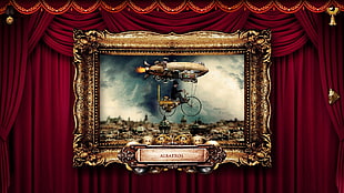 brown and black wooden photo frame, steampunk, gears, metal, Zeppelin