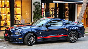 blue Ford Mustang Cobra, sports car, muscle cars, Ford Mustang, Ford Mustang Shelby HD wallpaper