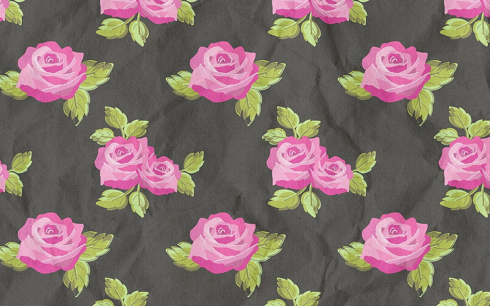 green, black, and pink floral print textile HD wallpaper