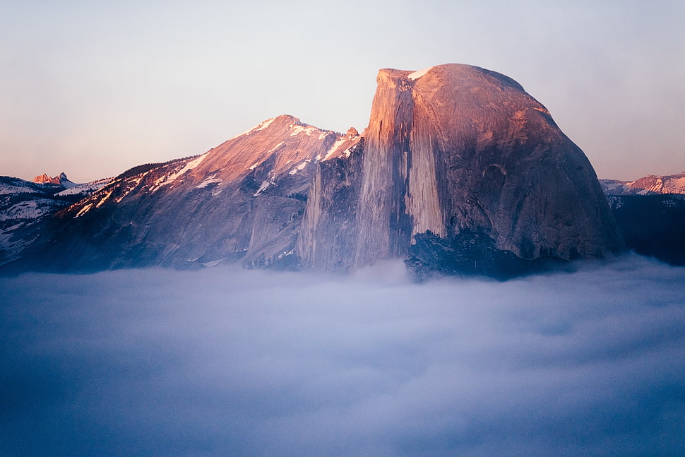 brown mountain, nature, clouds, trees HD wallpaper