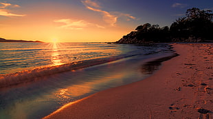 seashore, sea, long exposure, sunset, nature HD wallpaper