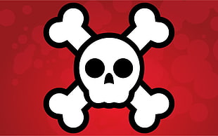 white skull logo, skull and bones, vector, vector art, red background