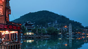 panoramic view of pagoda near water HD wallpaper