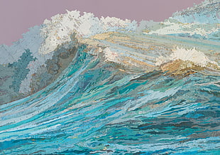 blue and white sea waves painting, waves