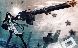 female maid holding rifle anime wallpaper, Black Rock Shooter