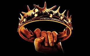 gold-colored crown, crown, hands, Game of Thrones