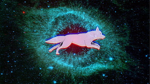 pink dog illustration, space, dog, helix nebula