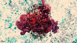 red and white skull wallpaper, skull, abstract, smoke, texture