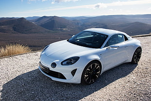 white sports coupe, Renault Alpine, white, Renault, car