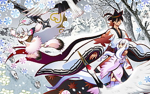white, red, and green floral textile, manga, Katanagatari, Yasuri Shichika, Togame
