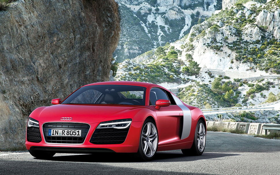 red and gray Audi coupe, car, red cars, Audi R8, vehicle HD wallpaper