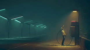 Simon Stålenhag, street light, futuristic, night HD wallpaper