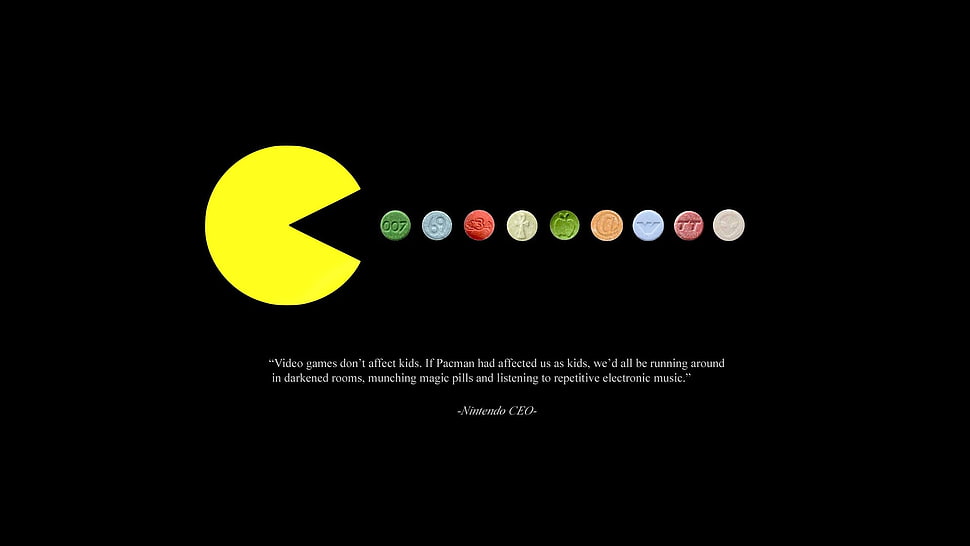 Pac-Man game application, Pacman, video games, quote, pills HD wallpaper