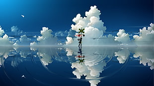 white clouds illustration, Komeiji Koishi, Touhou, clouds, paper planes