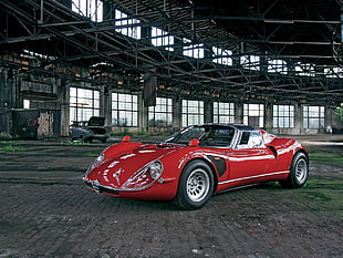 red muscle car, old car, Alfa Romeo, 1967 33 Stradale