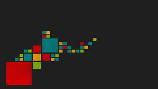 green, yellow, and red pixel wallpaper, square, minimalism