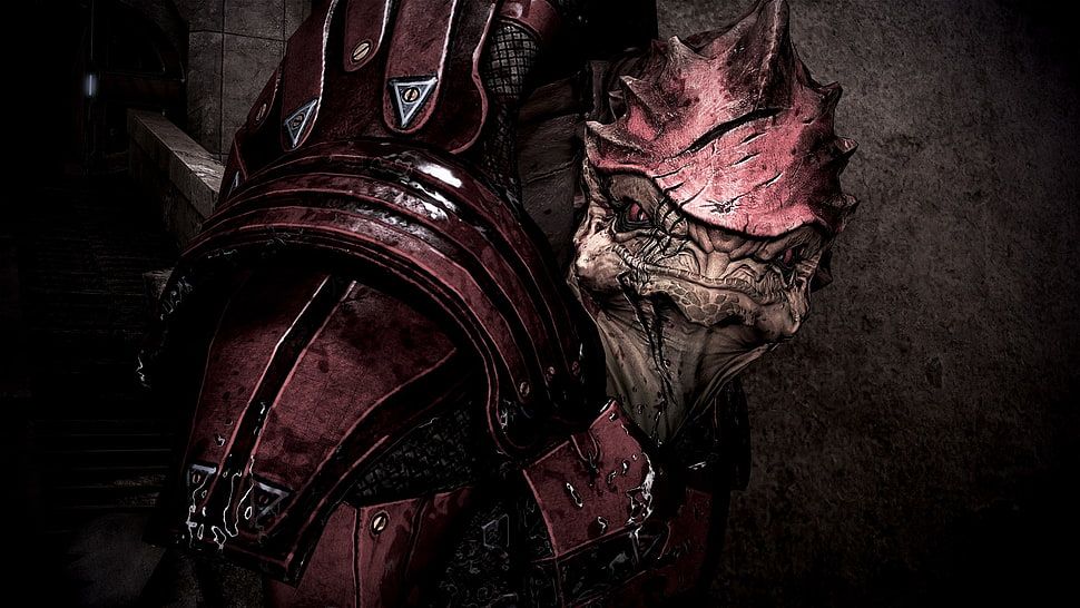 brown and red monster with armor wallpaper, Mass Effect, Wrex, video games HD wallpaper