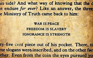 War is Peace text, quote, 1984, George Orwell, typography