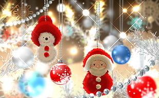 Santa Claus and Snowman baubles HD wallpaper