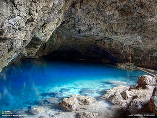 blue and white above ground pool, National Geographic, cave, nature HD wallpaper