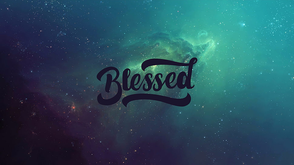 photo of Blessed text with nebular background HD wallpaper