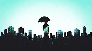 silhouette photo of person holding umbrella