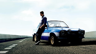blue and white car, Paul Walker, Fast and Furious, car HD wallpaper