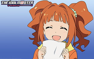 brown hair girl holding white printer paper illustration