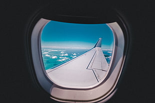 white ship window, Porthole, Airplane, Wing