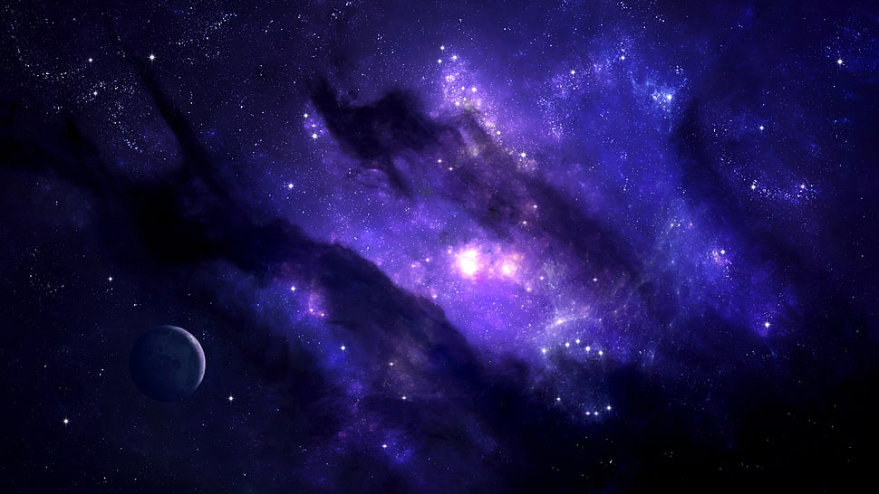 blue and purple galaxy, digital art, space, planet, stars HD wallpaper