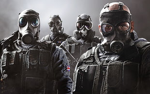 men in black gas mask photo