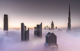 grey highrise building, Dubai, cityscape, mist, Burj Khalifa HD wallpaper