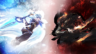 two anime characters wallpaper, Yasuo (League of Legends), Riven (League of Legends), League of Legends