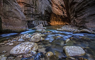 gray rocks, nature, river, water, rock HD wallpaper